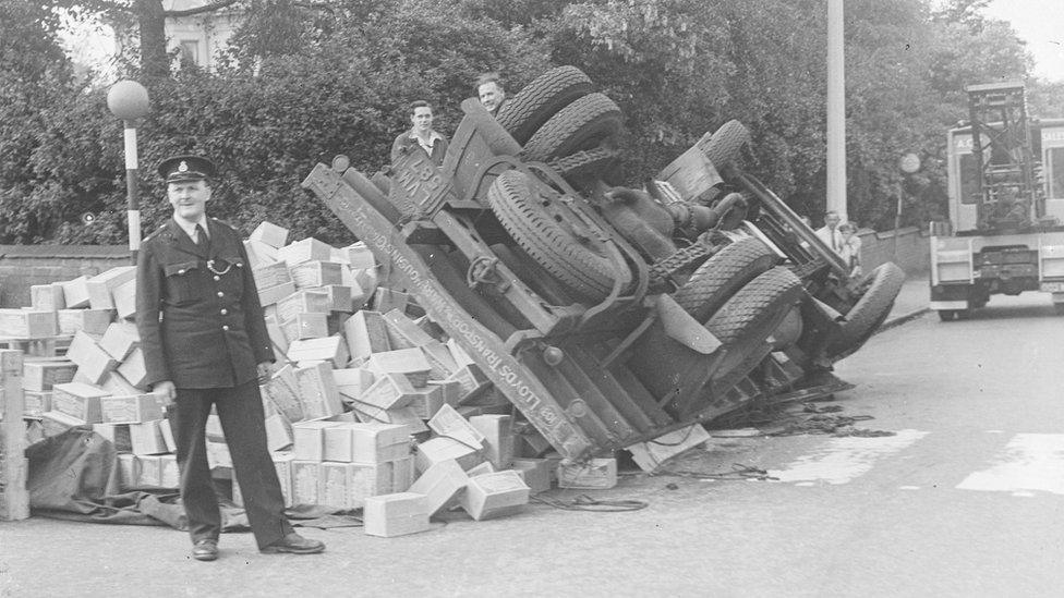 Overturned lorry