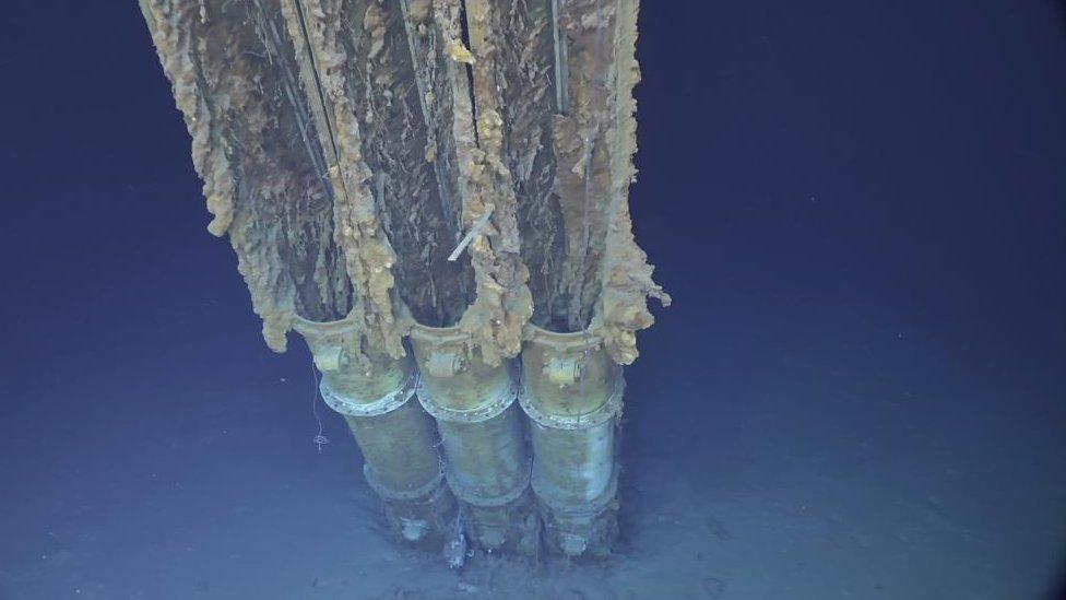 A three-tube torpedo launcher on the wreck