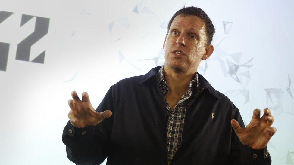 Peter Thiel, the Silicon Valley investor who co-founded PayPal, talks to students during his visit to the 42 school campus in Paris, France, February 24, 2016