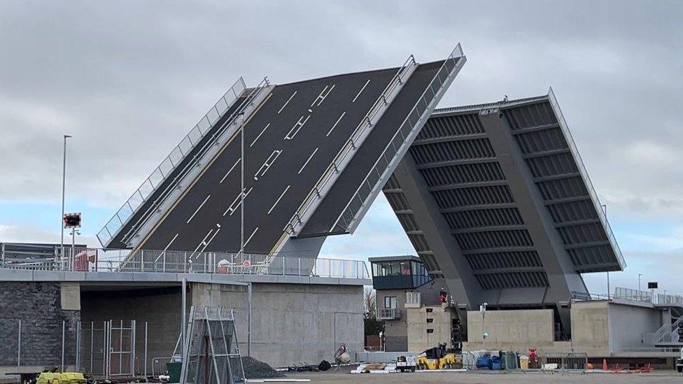 Herring Bridge pictured from Fish Wharf Quay in the partially opened position