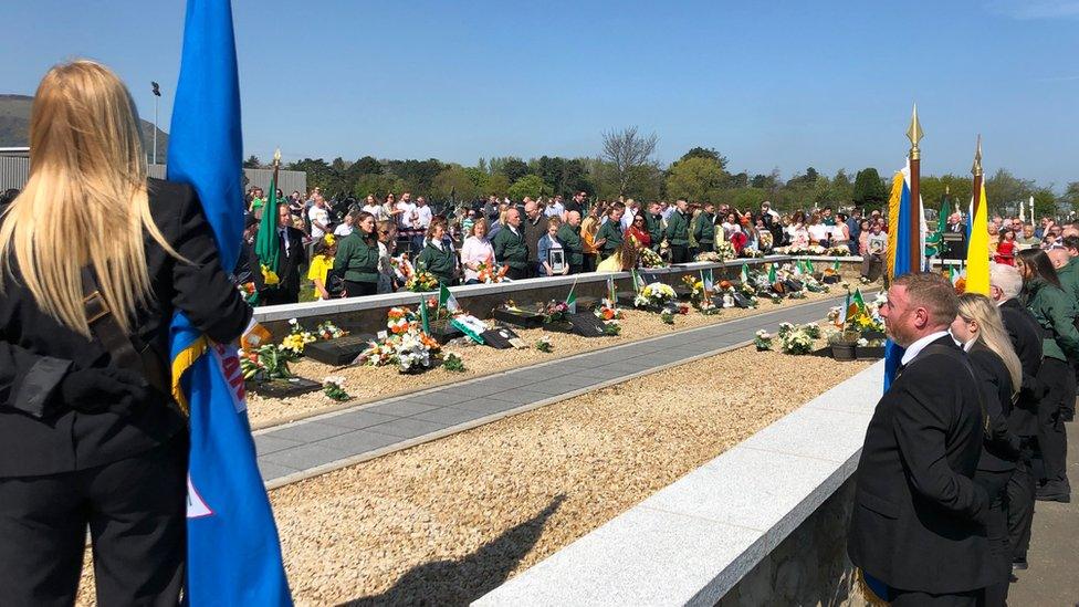 Crowds of people at the Easter Rising commemoration in west Belfast