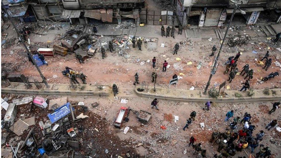 A general view of the riot-hit area following clashes between people supporting and opposing a cententious amendment to Indias citizenship law, in New Delhi on February 27, 2020