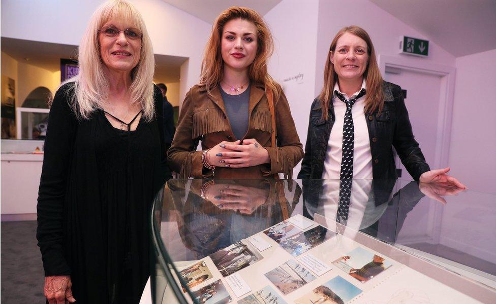 Kurt Cobain"s mother Wendy O"Connor (left) daughter Frances Bean Cobain (centre) and sister Kim Cobain