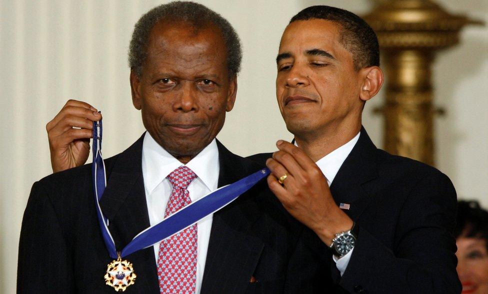 Sidney Poitier with Barack Obama