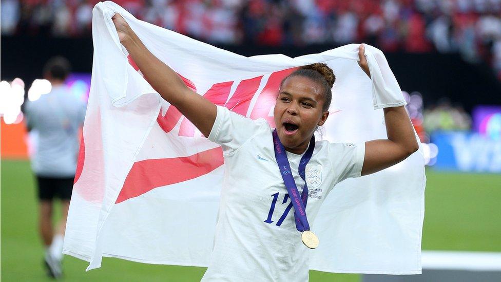 England's Nikita Parris celebrates winning the UEFA Women's Euro 2022 final at Wembley Stadium