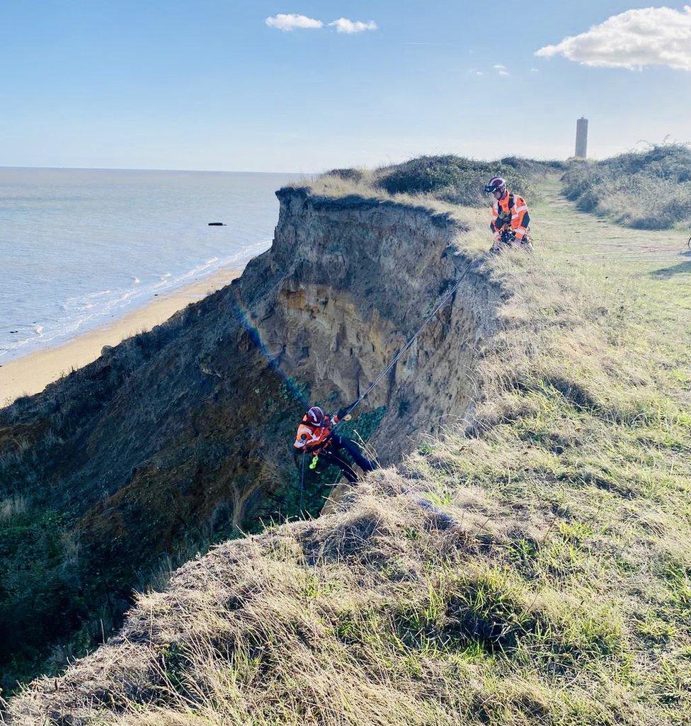 Fire crews on Walton-on-the-Naze cliffs