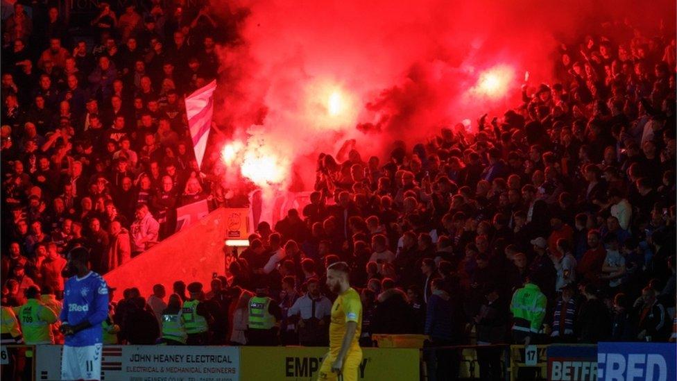 Flares in Livingston stadium