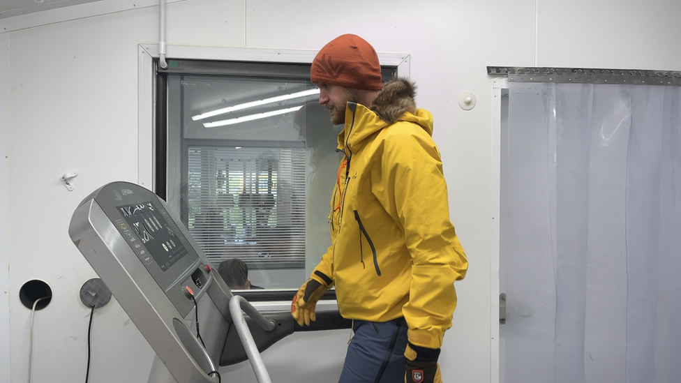 Sam Cox on a treadmill in the chamber