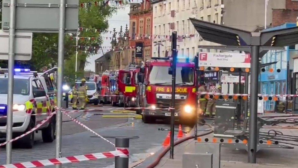 Emergency services at Fishergate in Preston