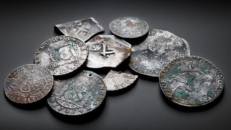 A selection of coins found in the wreck of the Rooswijk