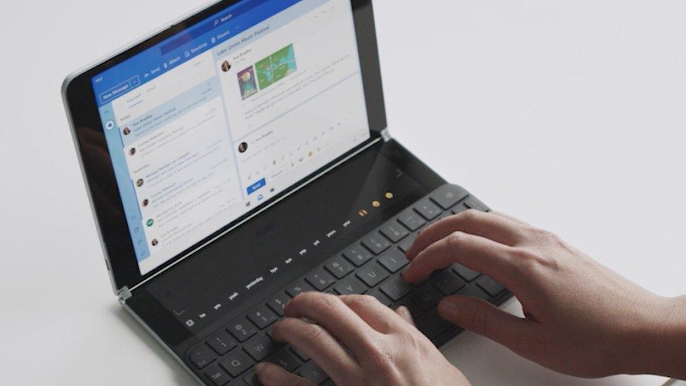 A keyboard accessory can be added to Surface Neo to create a laptop-like configuration