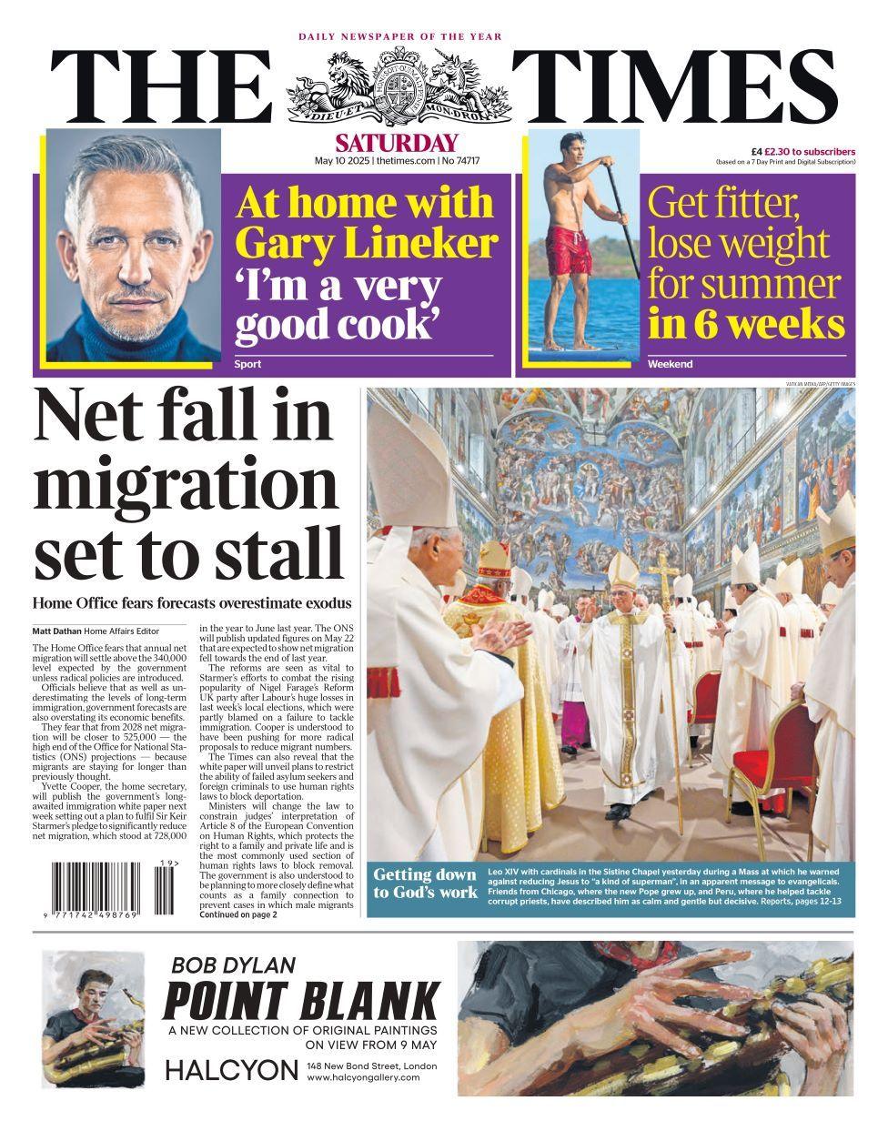 The Times front page on Saturday 10 May 2025