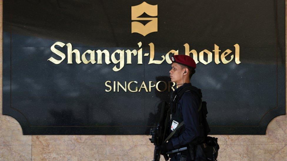 Security guard at the IISS Shangri-La Dialogue, Asia's premier defence summit, in Singapore