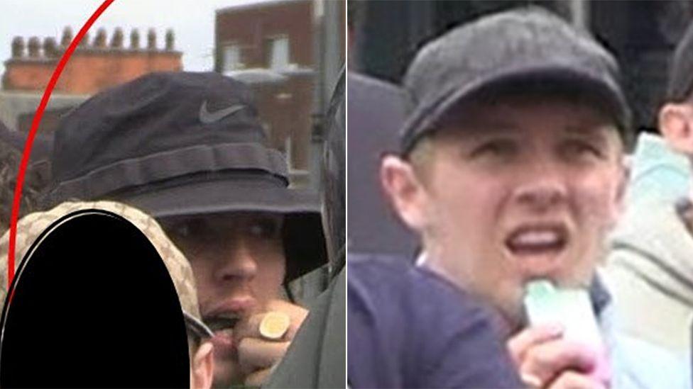 Man in a black Nike sun hat wearing a large gold ring on his hand and a man wearing a black baseball cap 