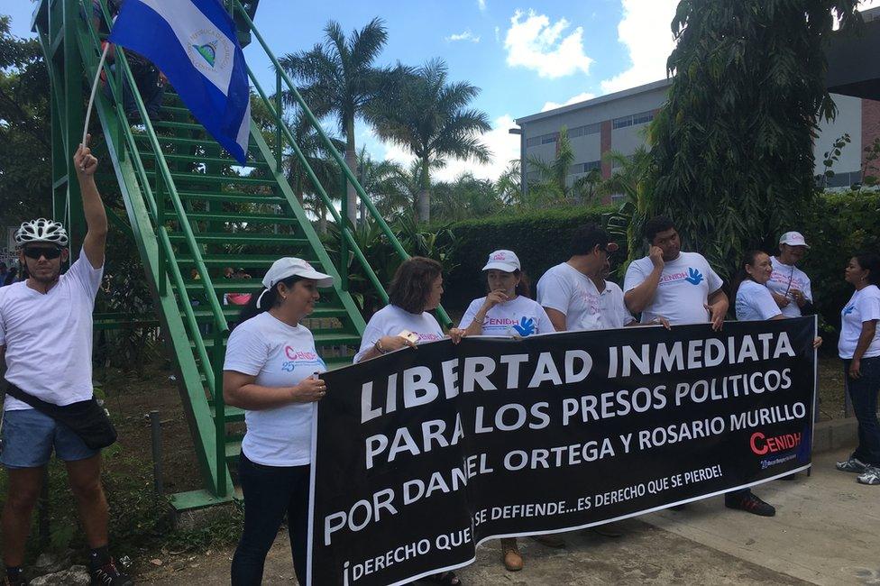 A protest outside the courts