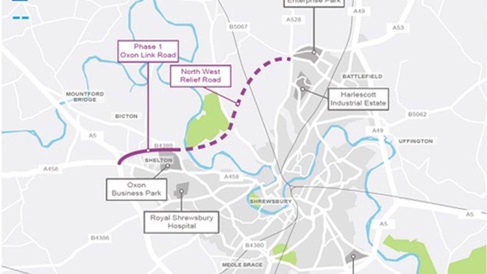 Map of the proposed north west relief road