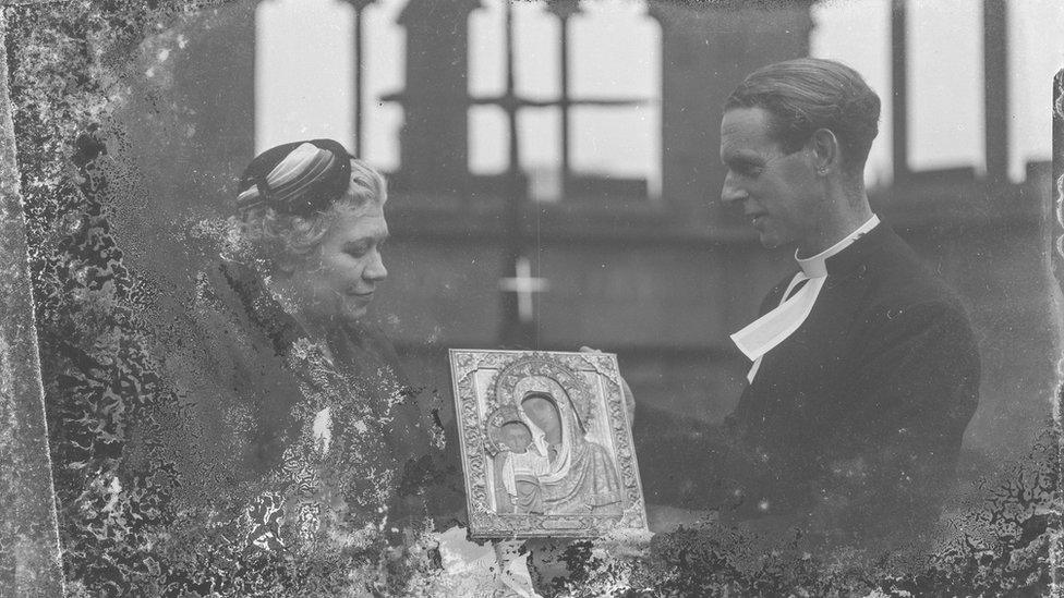 Pearl Hyde pictured with the Kazan Cathedral icon