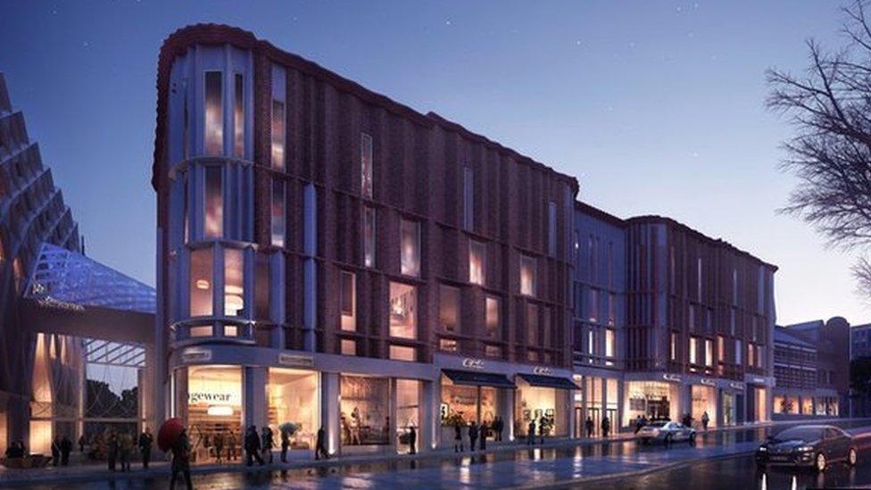 Artist's impression of the outside of the shopping centre