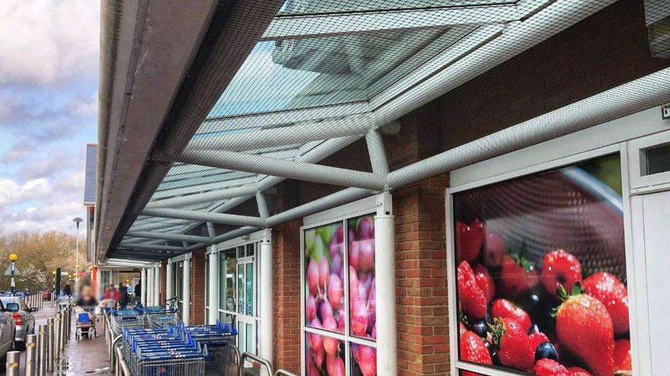 Swallow netting at Tesco store in Norwich