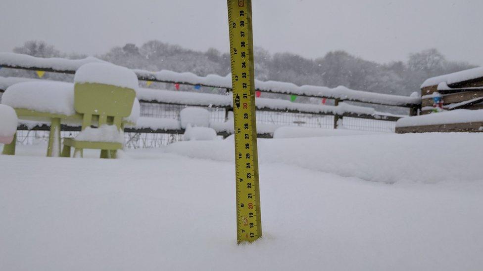 A tap measure in the snow