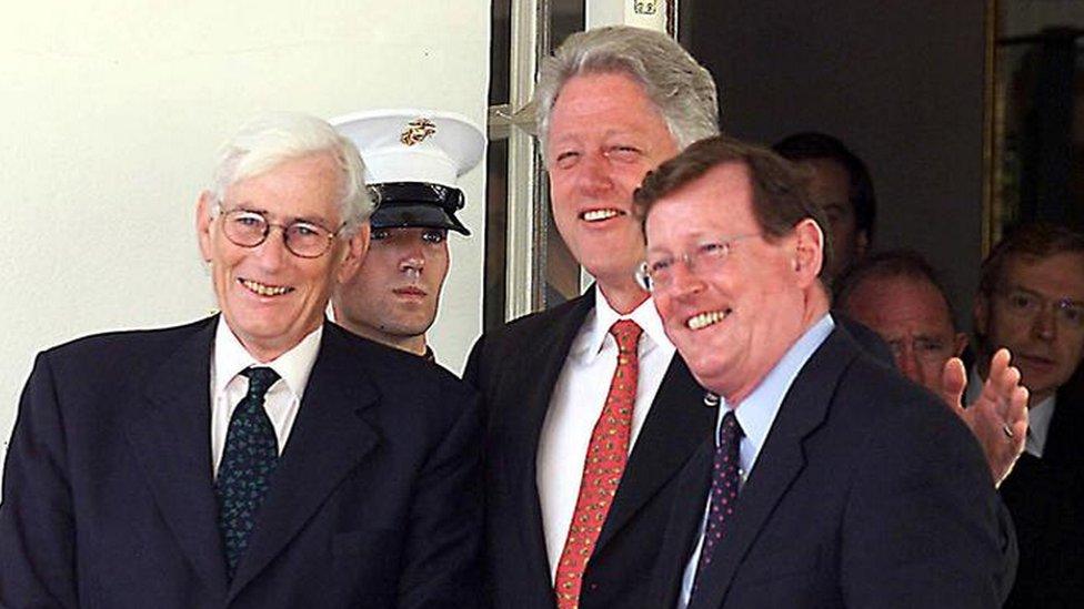 President Bill Clinton with David Trimble and Seamus Mallon pictured in 2000