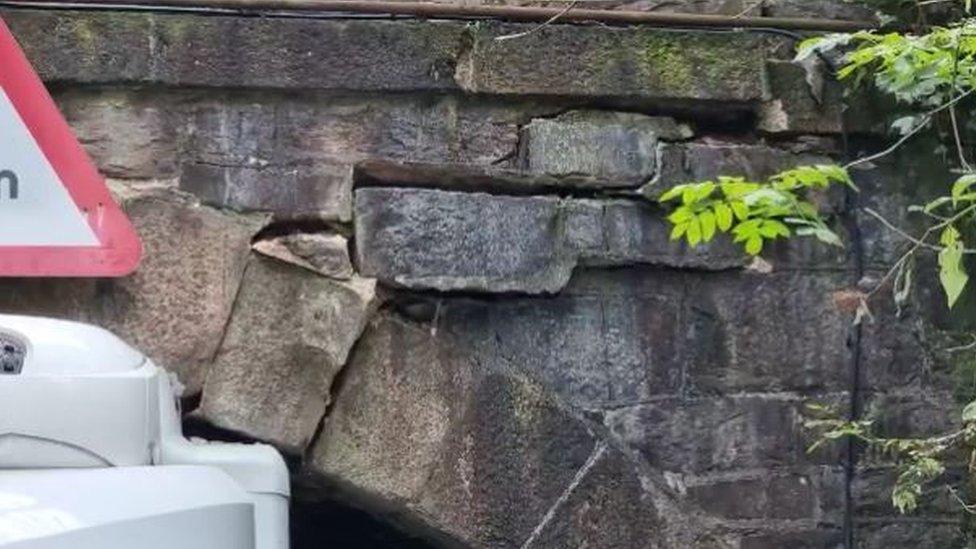 Damage to brickwork in the bridge