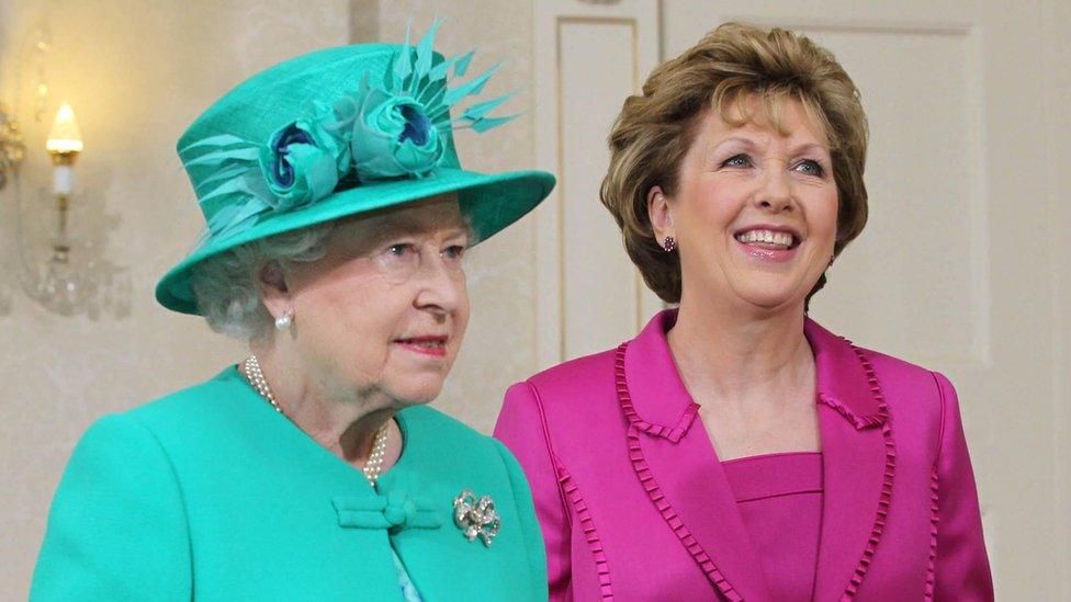 Queen Elizabeth II and President Mary McAleese at Aras An Uachtarain in Phoenix Park, Dublin.