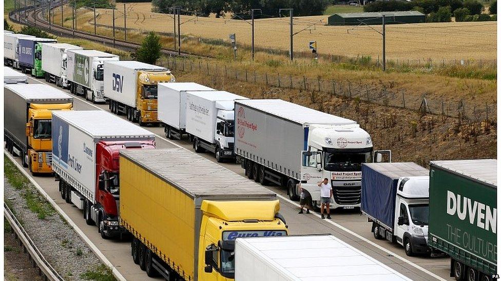 Lorries parked on the M20 in 2015 during hold-ups due to French strikes