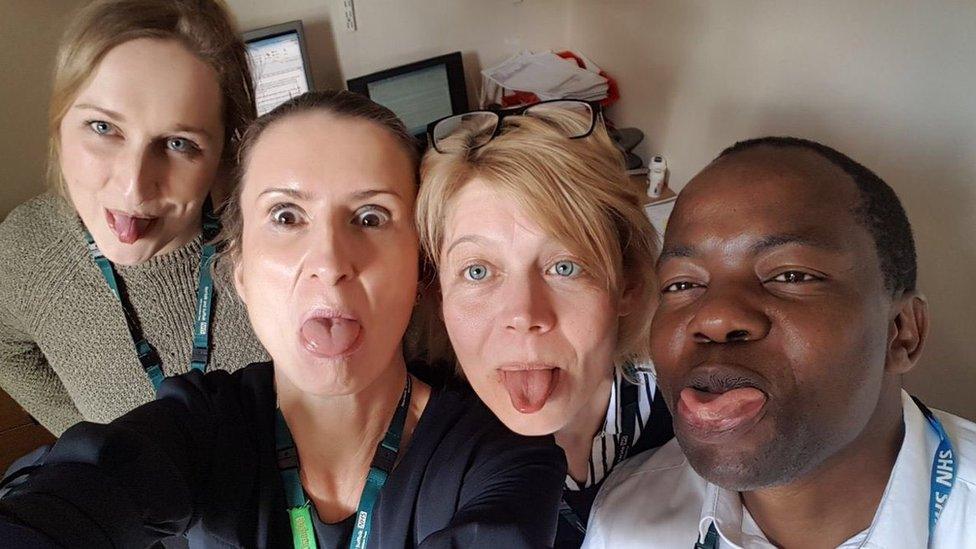 Central Acute Nurses Sticking out tongues out for brave Sophie