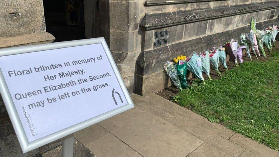 Images of flowers outside Sheffield Cathedral