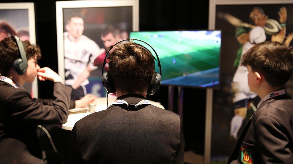 A group of students experience what it is like to commentate on live sport