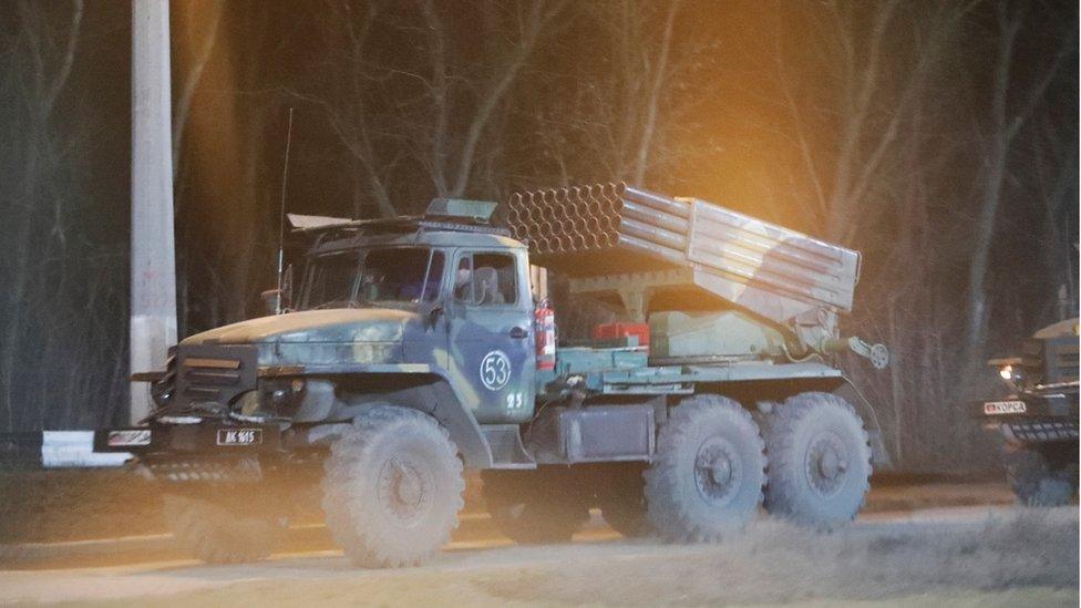 A military vehicle seen on the outskirts of Donetsk