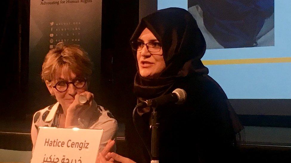 Hatice Cengiz at a human rights conference in London