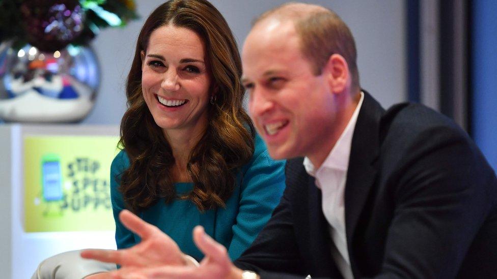 The royals laugh during the visit to BBC