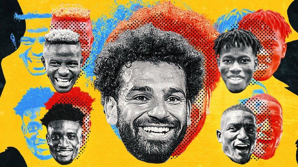 A graphic with pictures of Victor Osimhen, Mohammed Kudus, Mohamed Salah, Issa Kabore and Serhou Guirassy