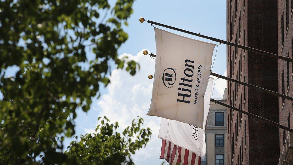 Hilton hotel flag flying