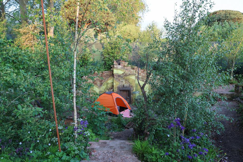 A general view of the atmosphere at the Chelsea Flower Show for Centrepoint to raise awareness about youth homelessness in the UK on May 21, 2023 in London, England.