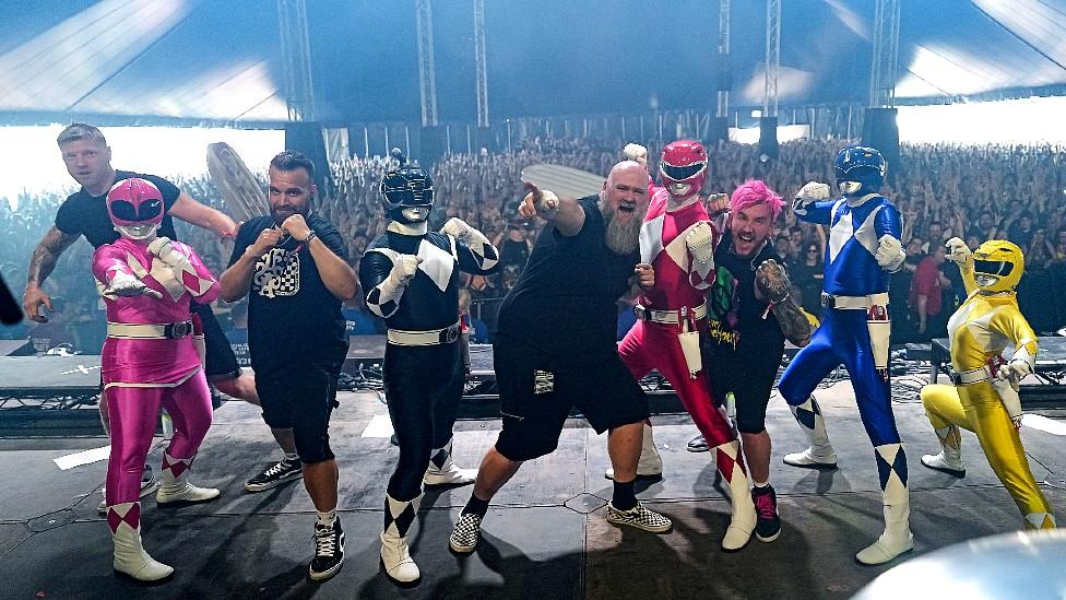 Punk Rock Factory with characters from Power Rangers on stage