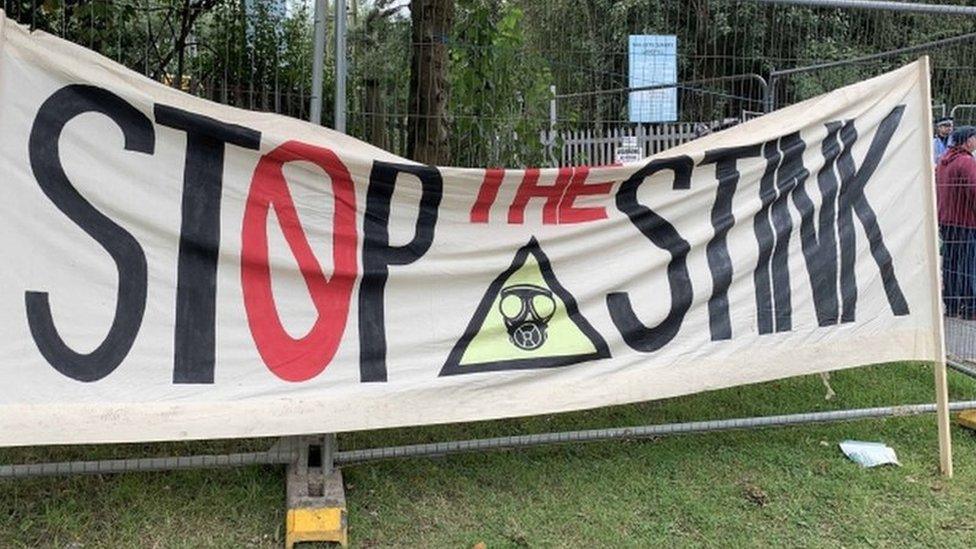 A banner near the quarry