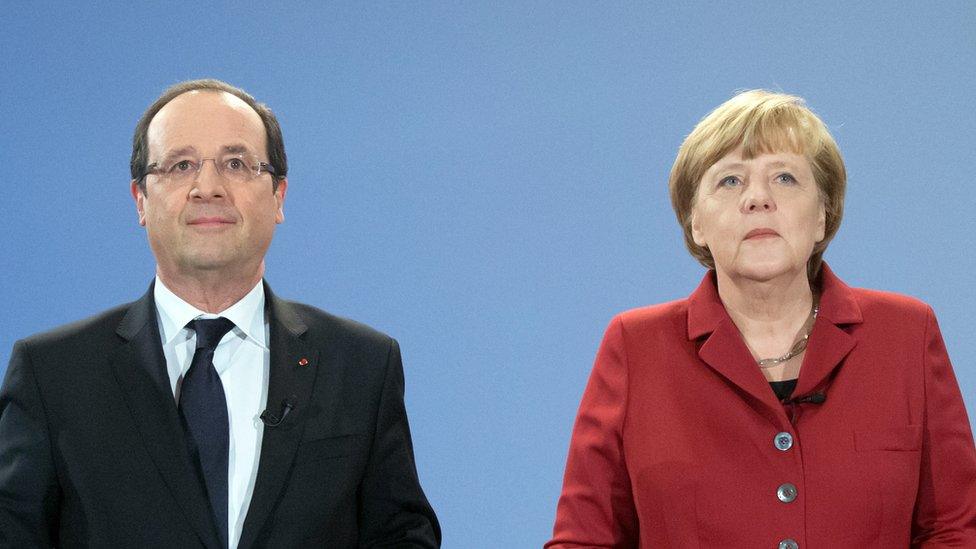 Francois Hollande with Angela Merkel