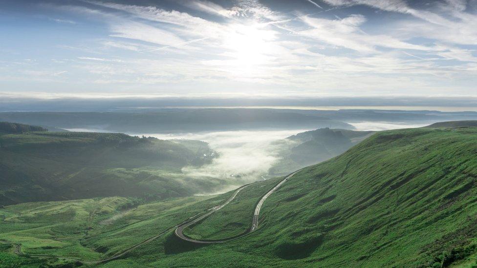 Cwmparc and Treorchy hidden under a blanket of mist