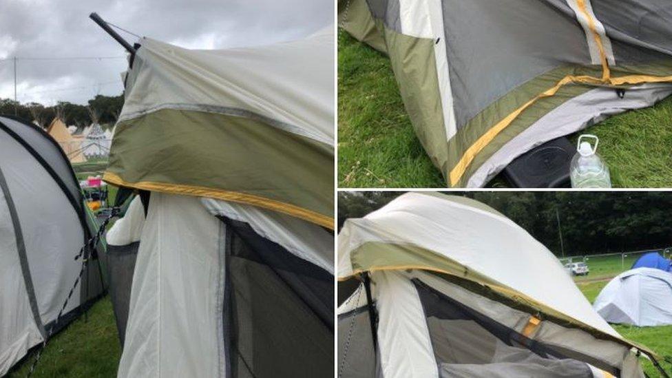 Clare Cunningham's destroyed tent at Camp Bestival