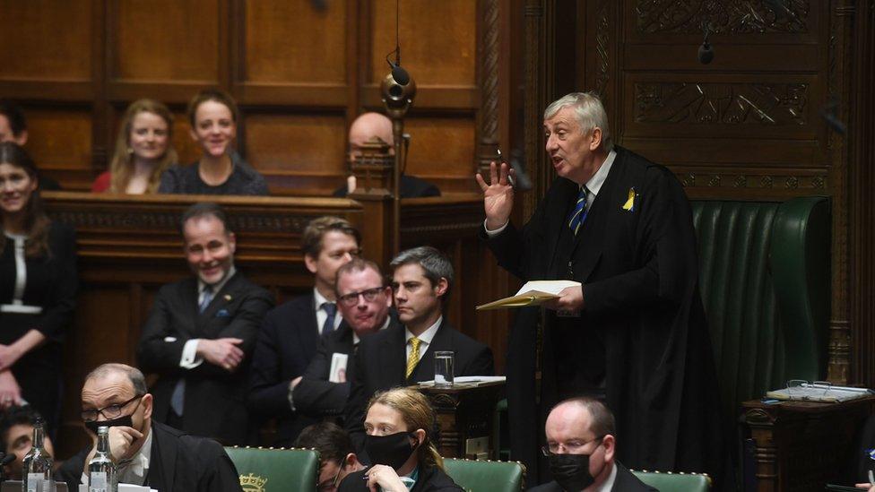 Sir Lindsay Hoyle seen speaking from the Speaker's chair in the House of Commons