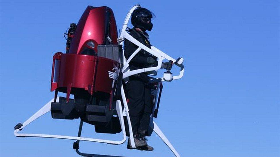 Man operating Martin Aircraft jetpack