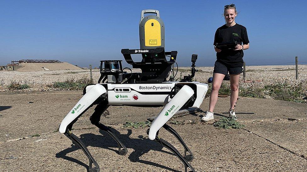 Mobile robot at Orford Ness with Aimee Cooper