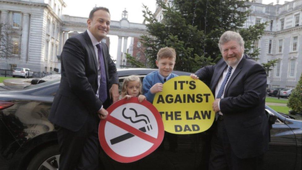 Health Minister Leo Varadkar and Minister for Children James Reilly posed with Millie Sunderland and Fionn O'Callaghan to publicise the forthcoming ban