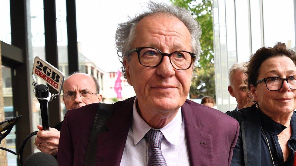 Geoffrey Rush outside court in Sydney last week