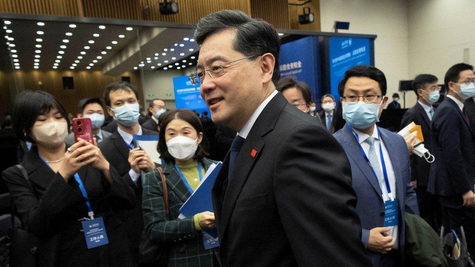 Chinese Foreign Minister Qin Gang walks after delivering a keynote speech during the "Lanting Forum" in Beijing, China, February 21, 2023.