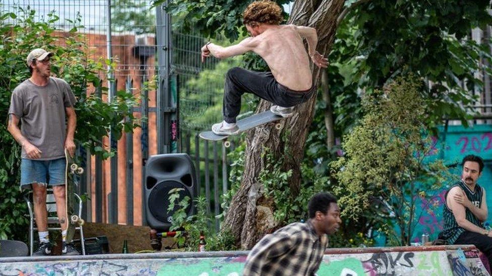 Skateboarders at the park