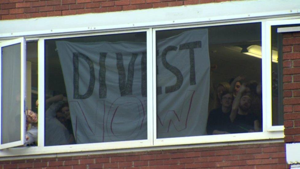 The students have been holding a sit-in protest at QUB's administration building since Friday